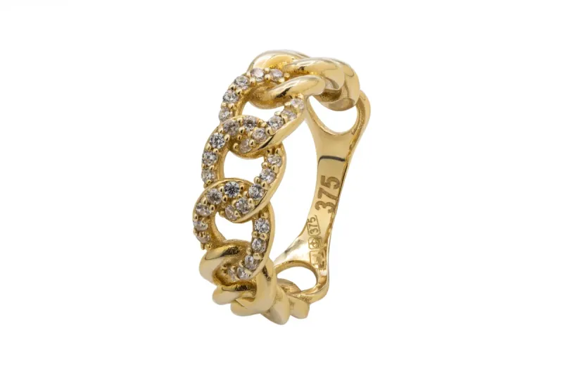 9ct Yellow Gold Cubic Zirconia Cuban Ring 2.9g