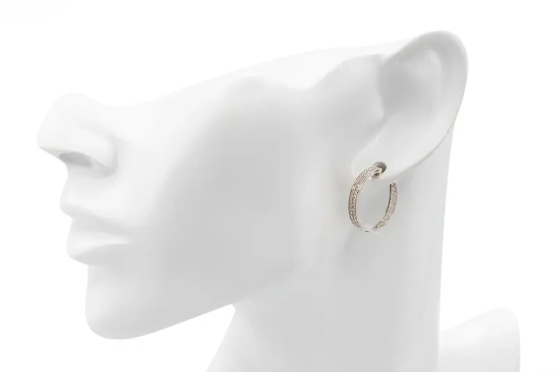 9ct White Gold Diamond Hoop Earrings 3.5g