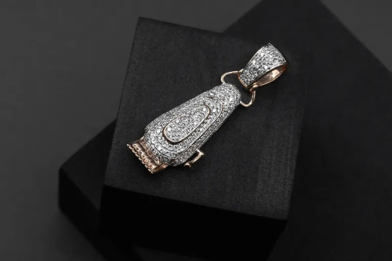 9ct Rose Gold Diamond Razor Barber Pendant 1.80cts