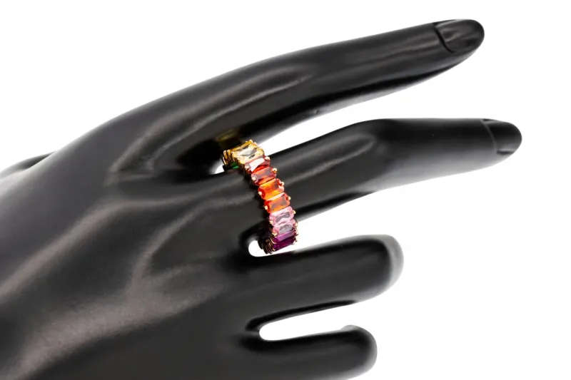 18ct Rose Gold Emerald Cut Rainbow Sapphire Full Eternity Ring