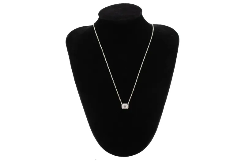 Sterling Silver Lab Grown Emerald Cut Diamond Necklace 1.00ct