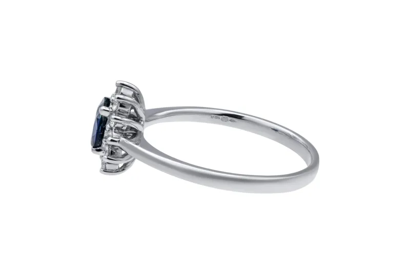 18ct White Gold Sapphire Diamond Halo Ring