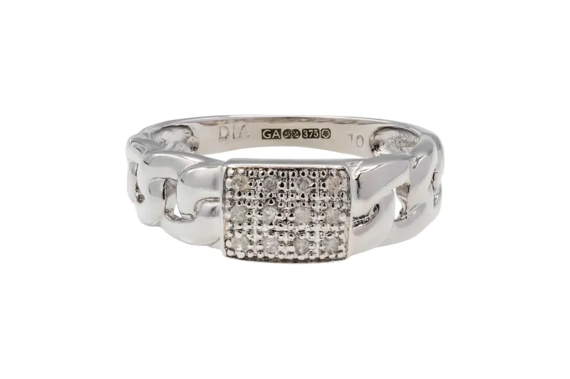 9ct White Gold Diamond ID Design Mens Ring 0.10ct 3.8g