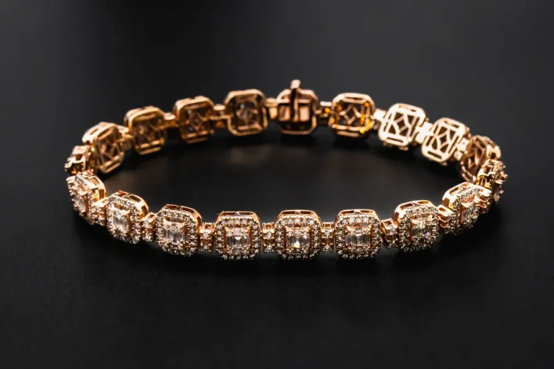 18ct Rose Gold Baguette Diamond Tennis Bracelet 6.40ct