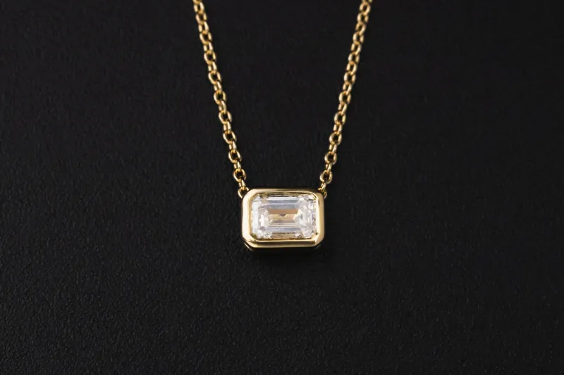 Gold Plated Sterling Silver Lab Grown Emerald Cut Diamond Necklace 0.50ct