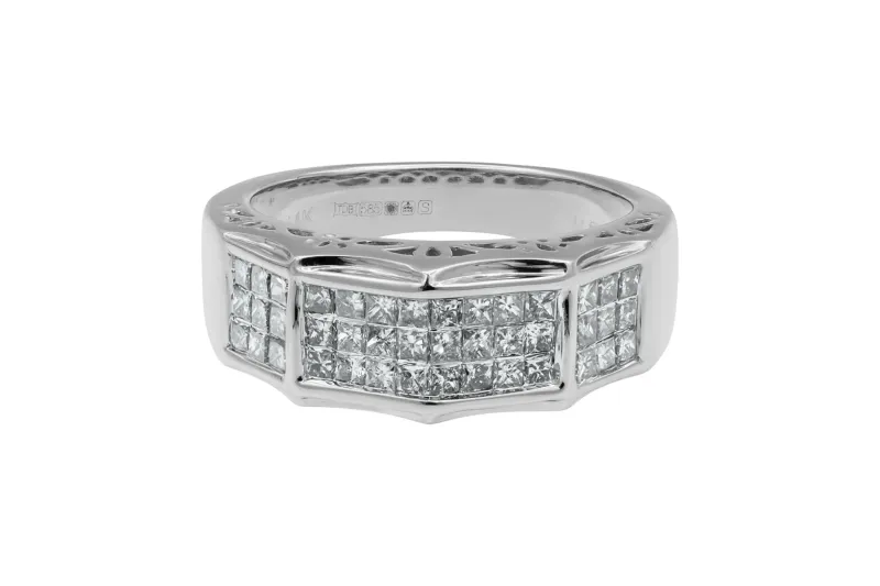14ct White Gold Invisible Set Princess Cut Diamond Ring 0.98ct