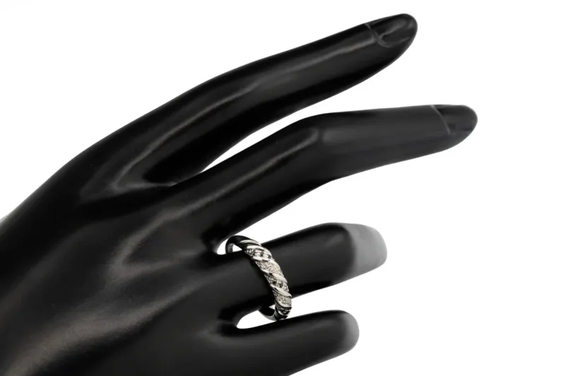 9ct White Gold Micro Pave Black and White Diamond Ring 0.10ct