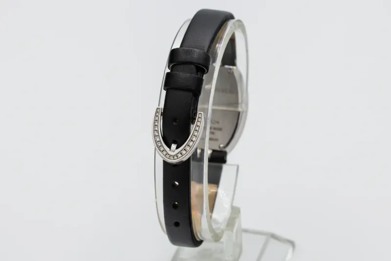 Tiffany & Co Cocktail Watch 22x35mm 18ct White Gold Black Leather Circa 1990s