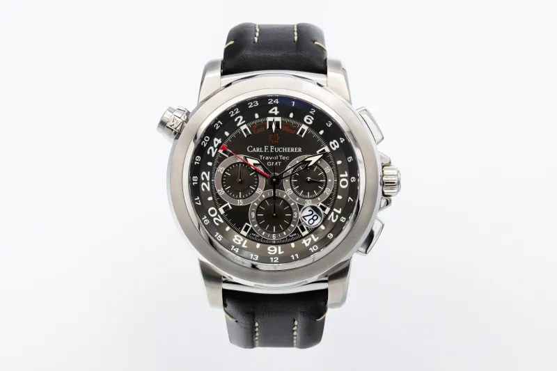 Carl F. Bucherer Patravi Traveltec GMT 47mm Black Leather 10620.08.33.01 Circa 2007