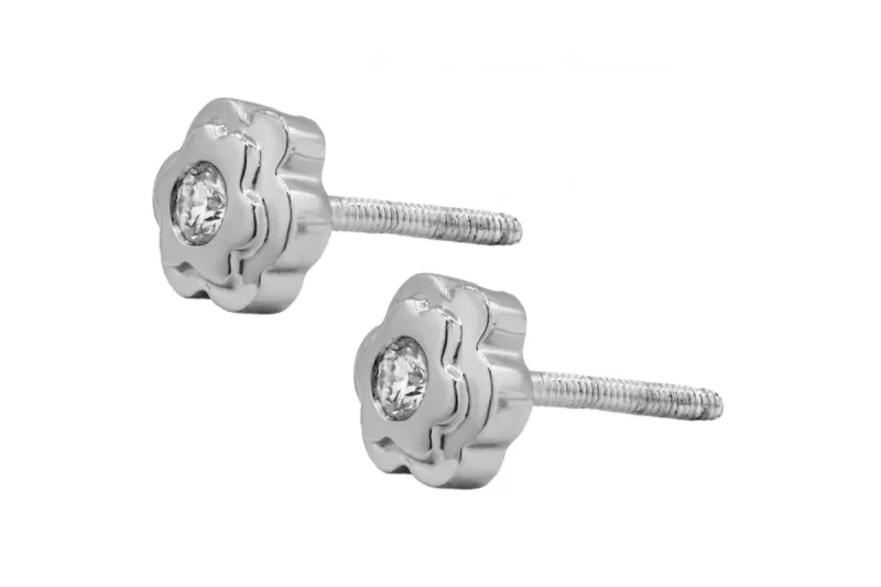 18ct White Gold Floral Diamond Stud Earrings 0.20ct