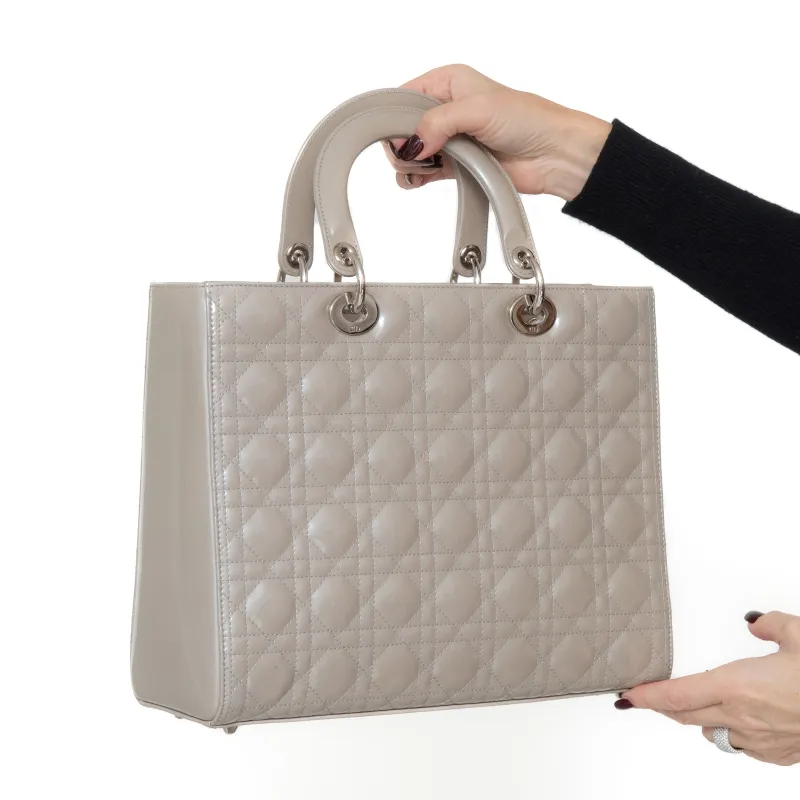 Dior Large Lady Dior Grey Patent Leather Bag