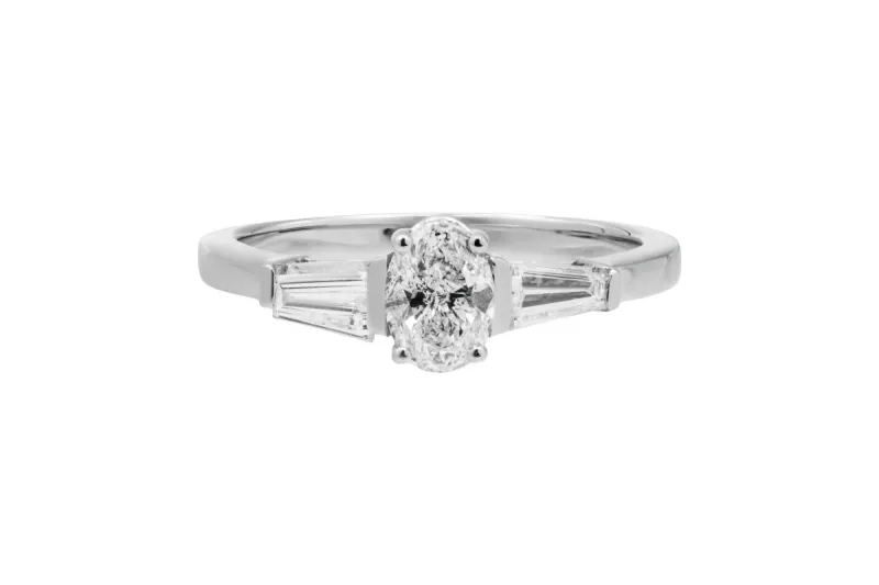 18ct White Gold Oval Diamond Three Stone Ring 0.91ct