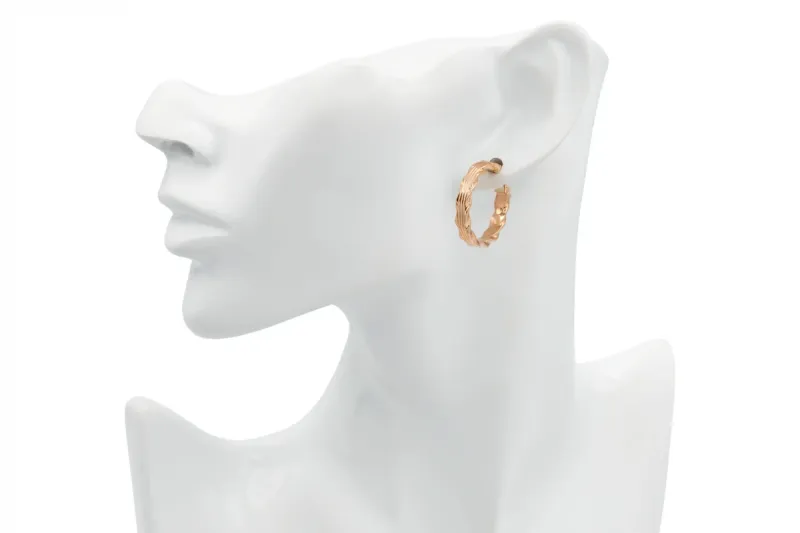 9ct Rose Gold Textured Hoop Earrings 1.7g