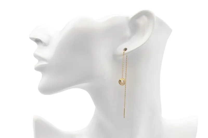 9ct Yellow Gold Pull Through Cubic Zirconia Round Earrings 1.40g