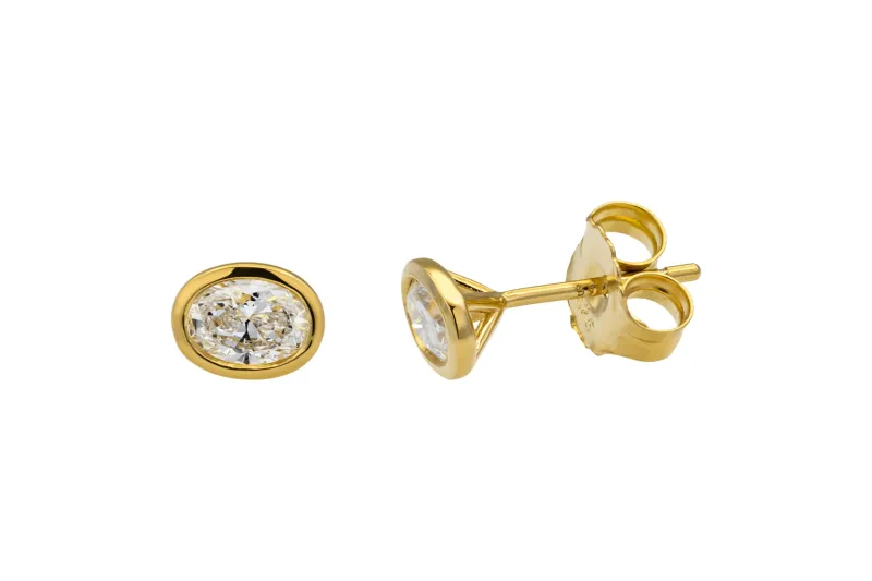 Gold Plated Sterling Silver Lab Grown Oval Cut Diamond Stud Earrings 1.05ct
