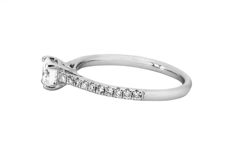 Platinum Solitaire Diamond Ring With Pavé Shoulders 0.58ct