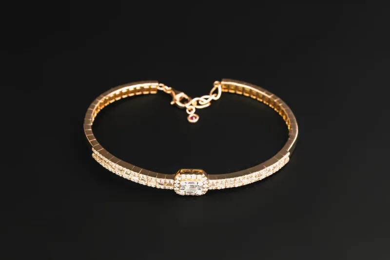 18ct Rose Gold Diamond Baguette & Round Bracelet 1.12ct