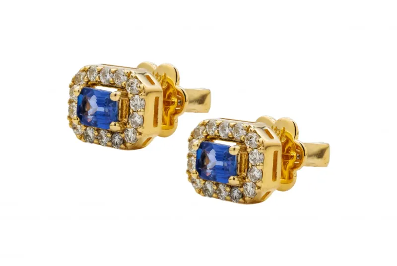 14ct Yellow Gold Diamond & Sapphire Stud Earrings 0.76ct