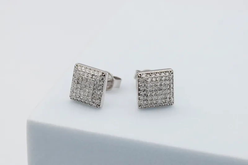 9ct White Gold Pave Diamond Stud Earrings 0.58ct 1.8g