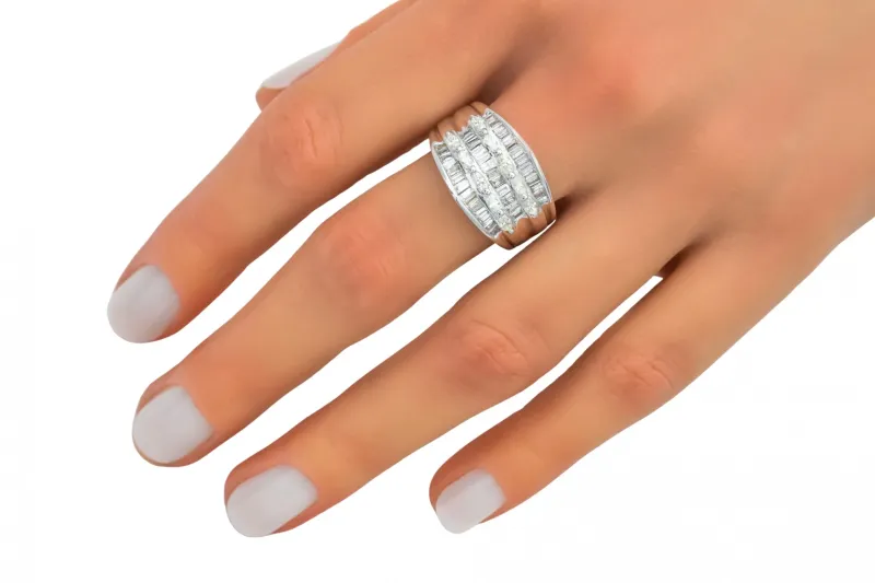 14ct White Gold Baguette & Marquise Cut Diamond Statement Ring 1.25ct
