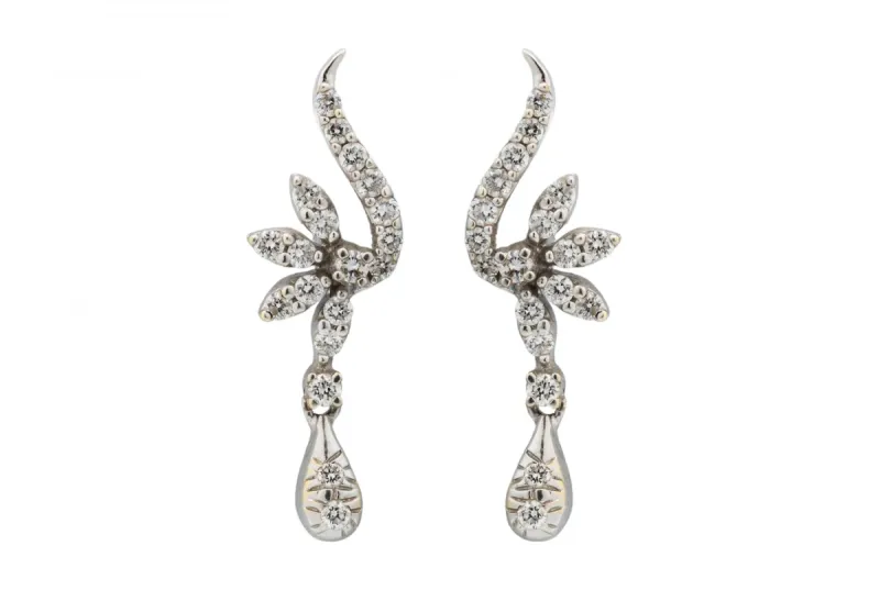 18ct White Gold Diamond Floral Drop Earrings 0.62ct