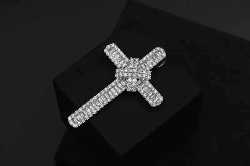 9ct White Gold Large Diamond Cross Pendant 4.74ct