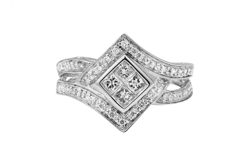 14ct White Gold Princess Cut Diamond Cluster Ring 0.60ct