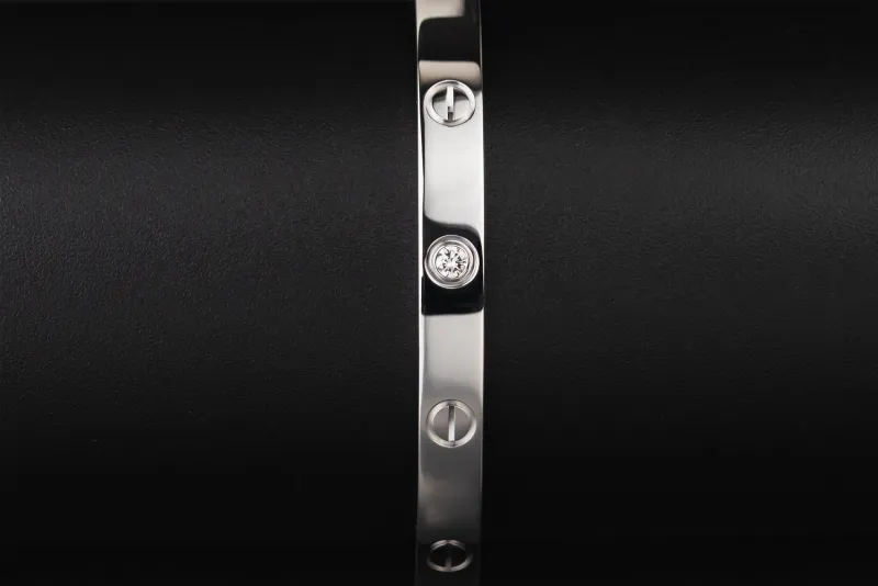 Cartier LOVE 1 Diamond Cuff Bracelet 18ct White Gold Size 18 0.10ct