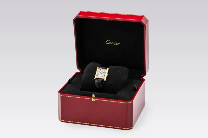 Cartier Tank Francaise Quartz 25mm Black Leather 83717702 Circa 1990s