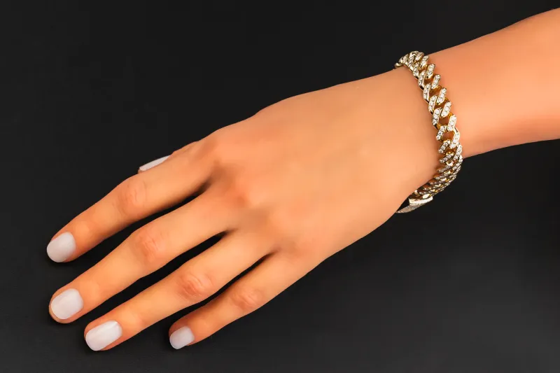 9ct Yellow Gold Diamond Cuban Bracelet 8.5" 42.1g