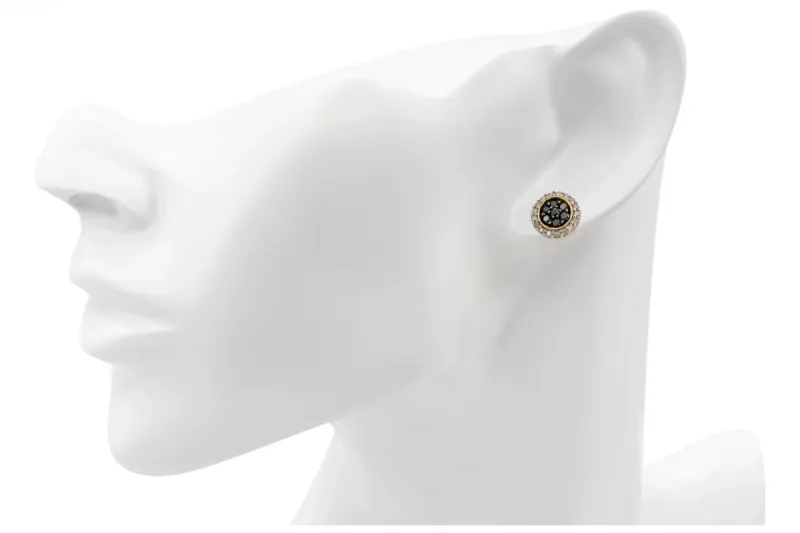 9ct Yellow Gold Black & White Diamond Circle Stud Earrings  1.00ct