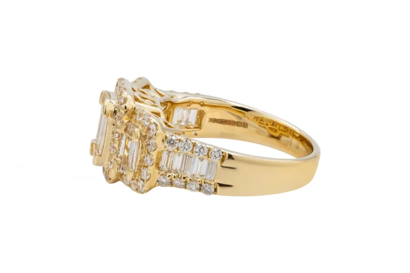 18ct Yellow Gold Baguette & Round Brilliant Diamond Trilogy Ring 1.40ct