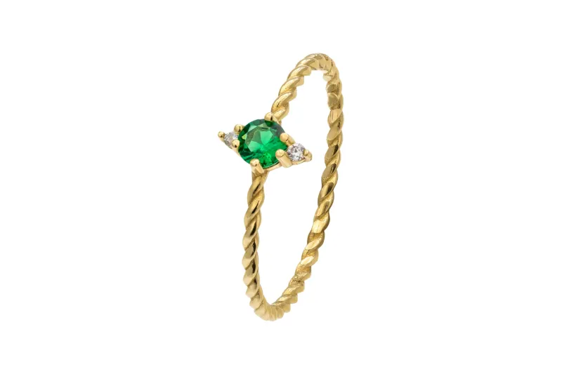 14ct Yellow Gold Trio Green and White Cubic Zirconia Twist Ring 0.80g