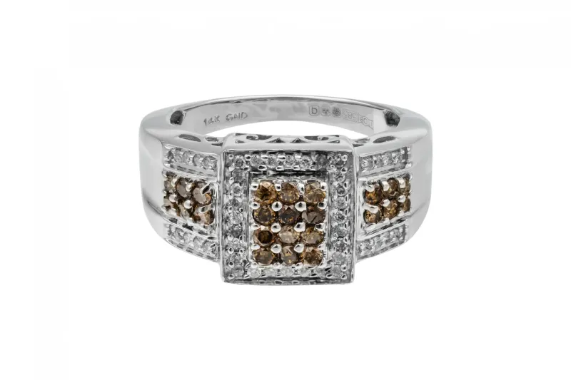 14ct White Gold White & Chocolate Diamond Square Mens Ring 0.98ct