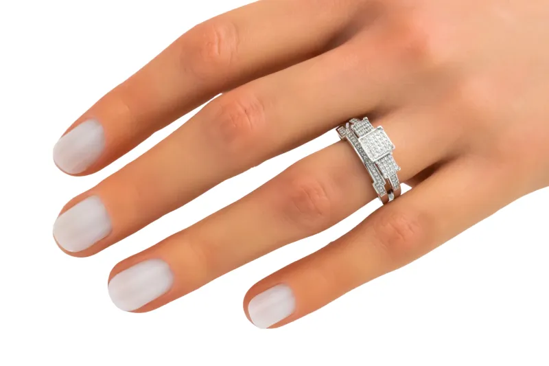 9ct White Gold Diamond Engagement Ring and Band Set 0.25ct 3.7g