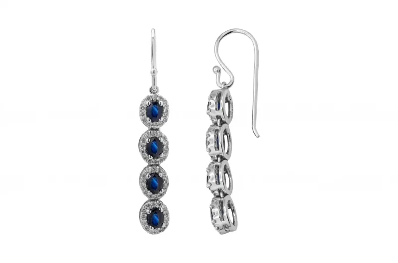 14ct White Gold Diamond & Sapphire Drop Earrings 1.66ct