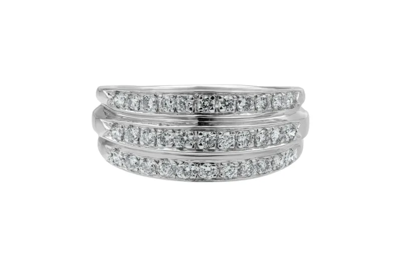 18ct White Gold Diamond 3 Row Ring 0.70ct 4.2g
