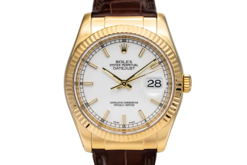 Rolex DateJust 36mm Brown Leather Strap 116138 2010