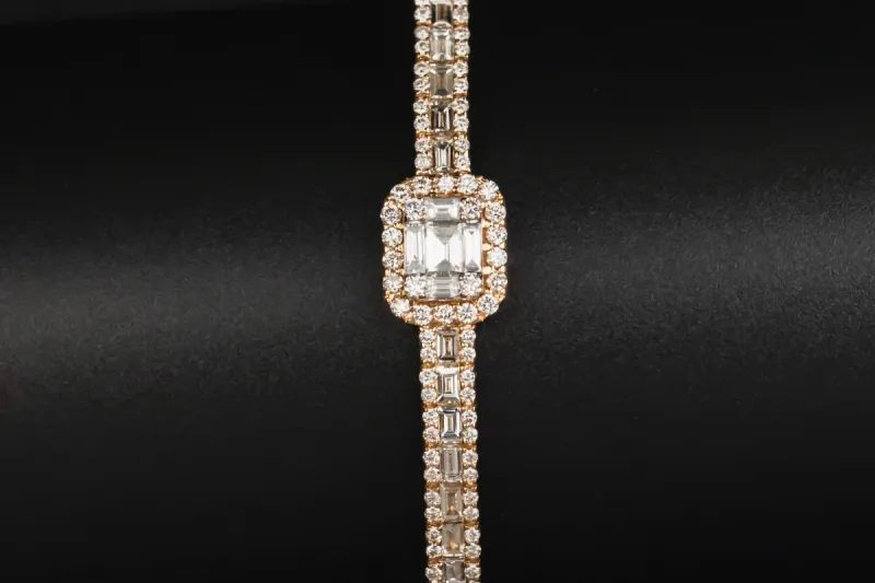 18ct Rose Gold Diamond Baguette & Round Bracelet 1.12ct