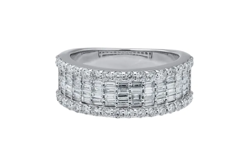 18ct White Gold Baguette Diamond Mens Ring 1.48ct