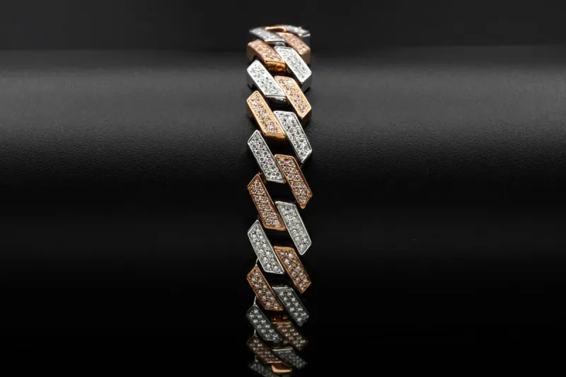 9ct White & Rose Gold Diamond Cuban Prong Bracelet 5.50ct