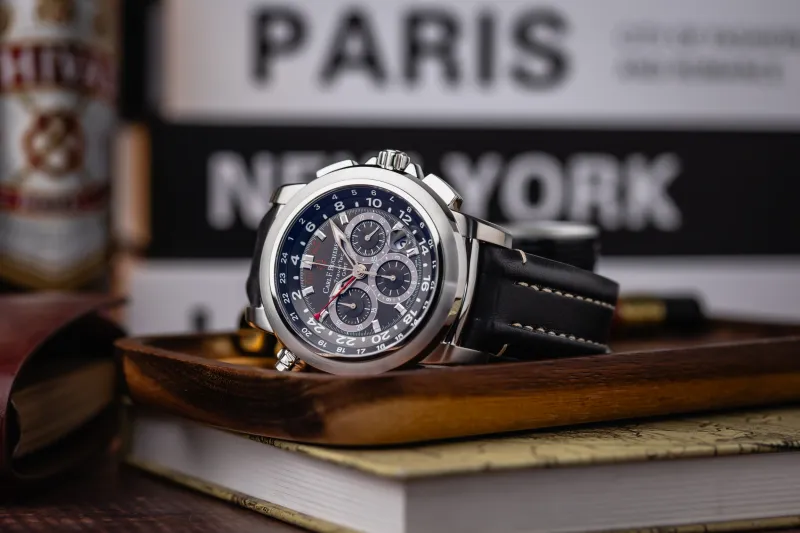 Carl F. Bucherer Patravi Traveltec GMT 47mm Black Leather 10620.08.33.01 Circa 2007