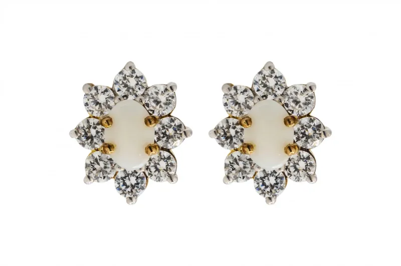 9ct Yellow Gold Cubic Zirconia and Opal Studs 2.7g