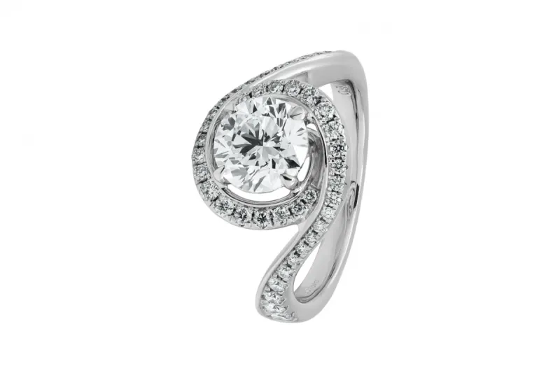 18ct White Gold Twist Halo Lab Diamond Ring 1.55ct IGI Certified