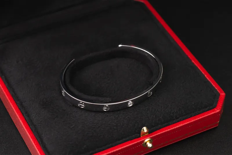 Cartier LOVE 1 Diamond Cuff Bracelet 18ct White Gold Size 18 0.10ct