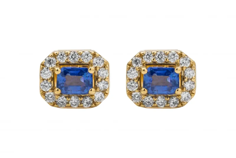 14ct Yellow Gold Diamond & Sapphire Stud Earrings 0.76ct