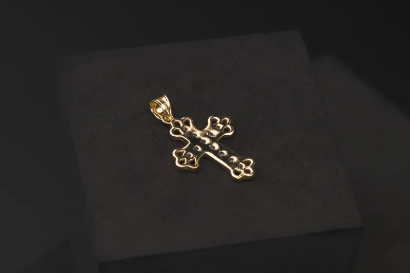 14ct Yellow Gold Mini Cubic Zirconia Cross Pendant 25mm 1.7g