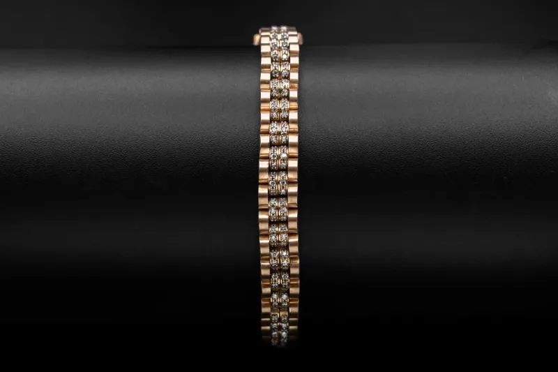 9ct Rose Gold Presidential Cubic Zirconia Baby Bracelet 21.2g