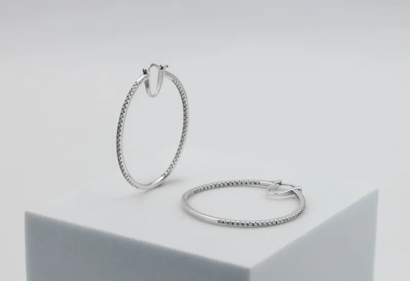 18ct White Gold Diamond Hoop Earrings 0.92cts