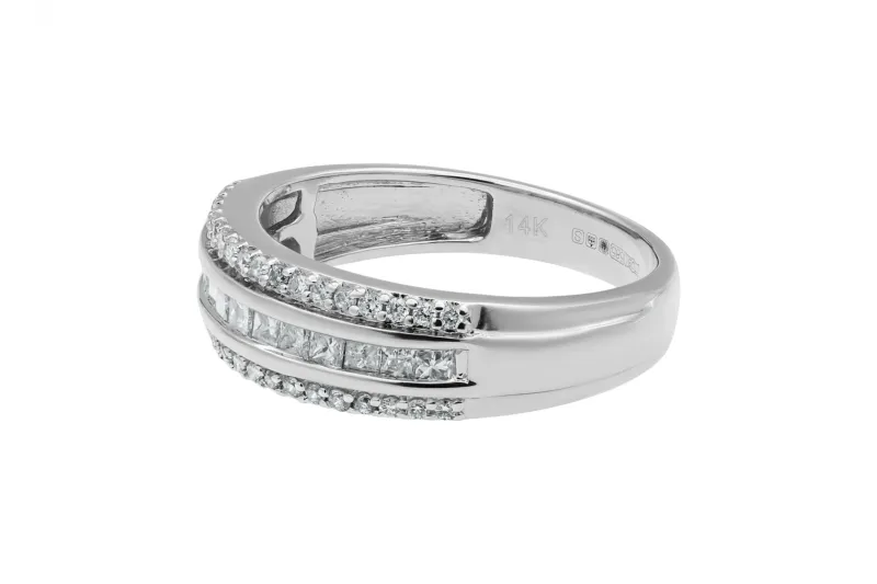 14ct White Gold Princess & Round Diamond Ring 0.75ct